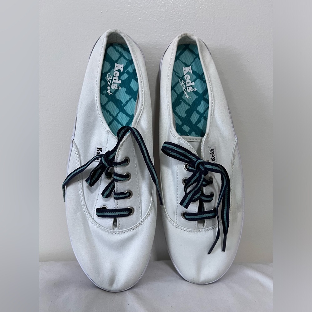 Keds White Canvas Sneakers with Navy-Trim Laces
